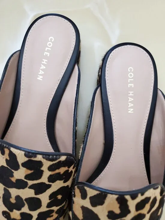 Cole Haan Calf Hair Piper Loafer Mules in Leopard Print Size 8 - Picture 6 of 12